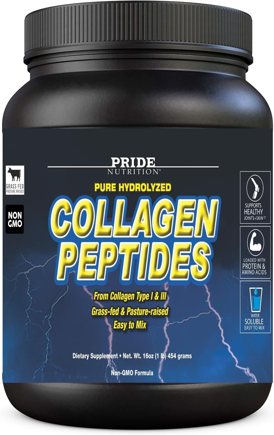 Collagen Peptides Powder Naturally-Sourced Hydrolyzed Collagen Powder - Healthy Hair, Skin and Nail Support - Type I & III Grass-Fed Collagen Supplements for Women and Men - 16oz