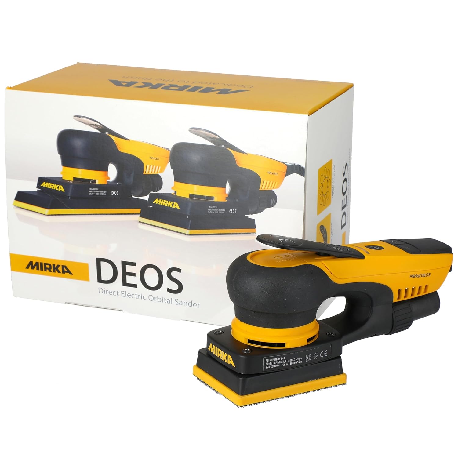 Mirka DEOS 343X CV Compact Sheet Sander, 3 mm Orbit, 3" x 4", Lightweight and Ergonomic, for Windows, Doors, Furniture, Dust-Free Use