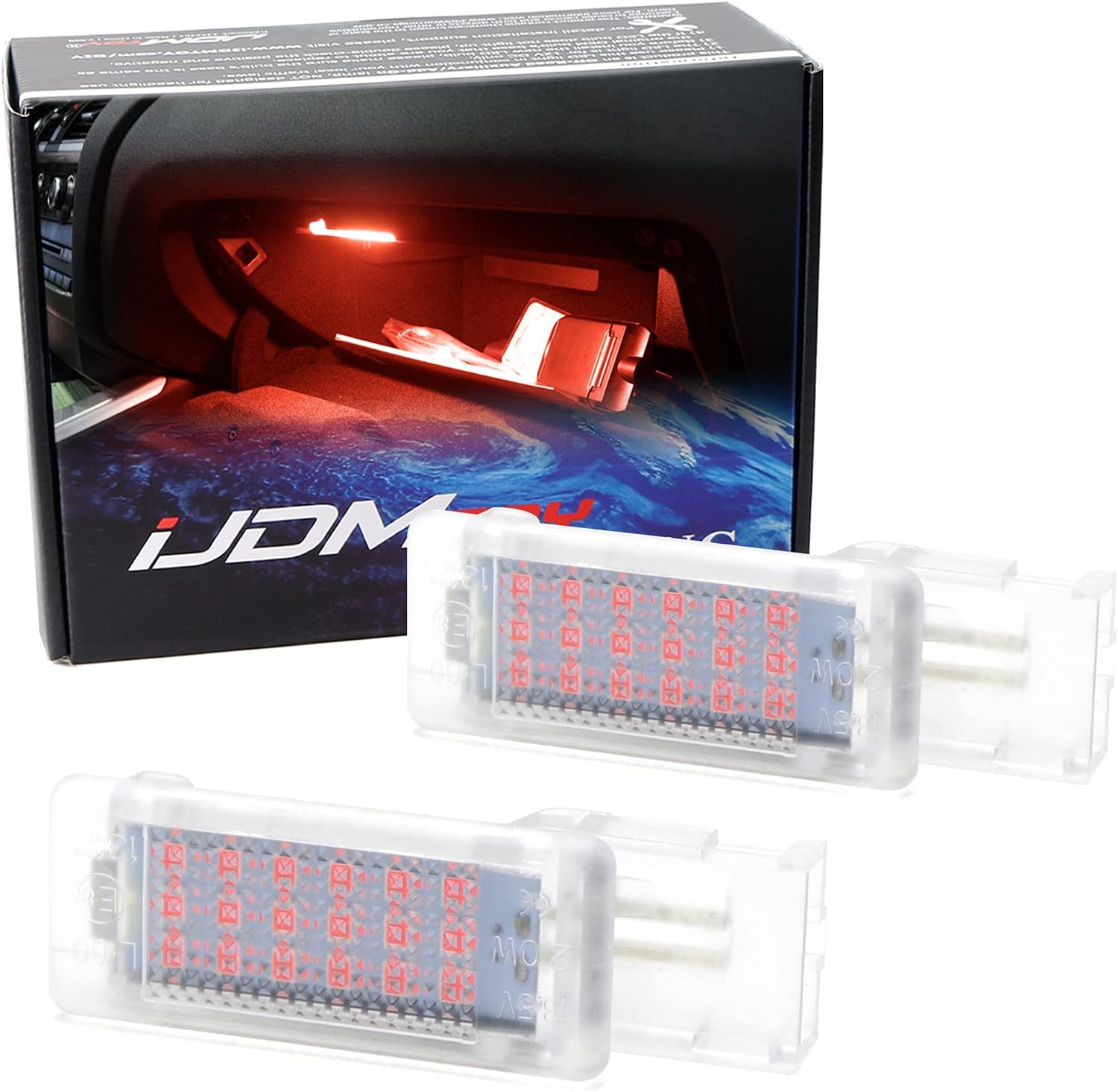 iJDMTOY Brilliant Red LED Compartment Glove Box or Footwell Lights Compatible with Volkswagen Jetta GTI Altas CC Eos, Powered by 3W 18-SMD LED Lights, Replace OEM Incandescent Lamps