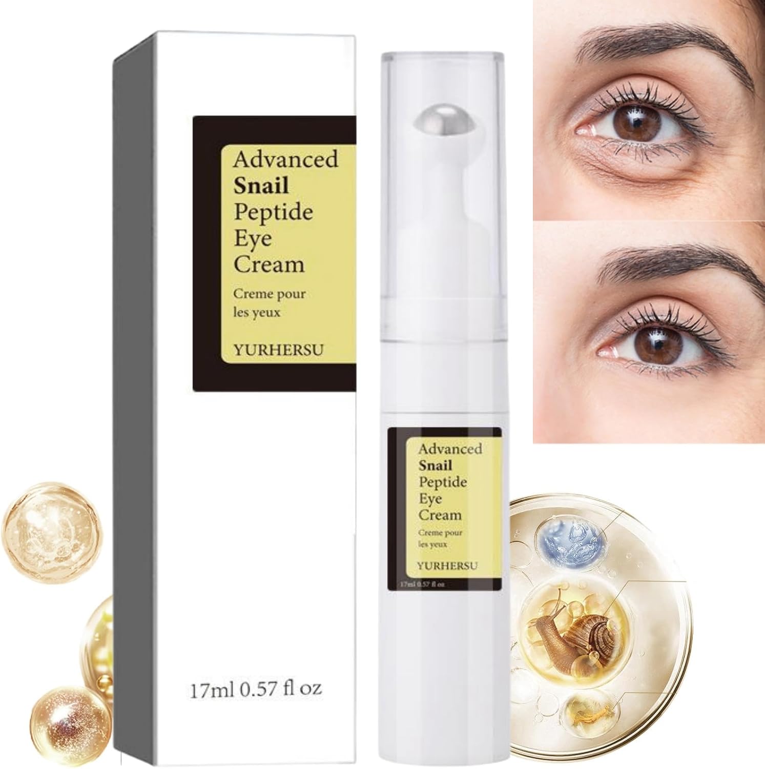Eye Cream for Dark Circles and Puffy Eyes,Anti Wrinkle Eye Cream,Snail Peptide Energetic Eye Roll-On,Under Eye Roller Cream,Hydrating and Firming Eye Serum Creams,Eye Repair Cream,Eye Bags Remover