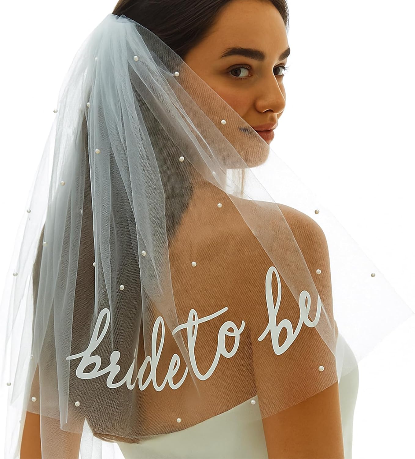 Bride to Be Veil for Bachelorette Party, White Pearl Veil Bride To Be Headband Decorations-Wedding Bridal Shower Accessories for Engagement Supplies Wedding Gift