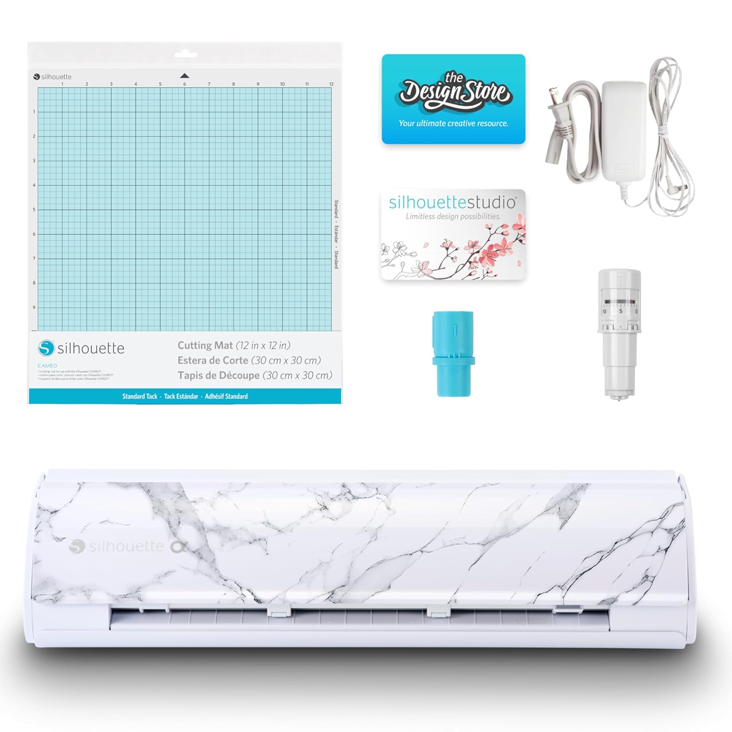 Silhouette America Cameo 5 Alpha (α) - Smart Cutting Machine for Print & Cut - Quiet Operation with AutoBlade, Studio Software, Cutting Mat, Vinyl, Paper & Fabric Compatible - Bianco Carrara