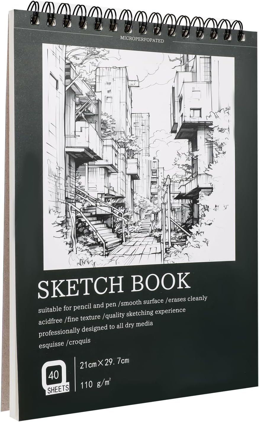 Sketch Book A4 Sketchbook Sketch Pad Books Drawing Book Pads Hardcover Spiral Art Sketchbook for Artists Beginners Painting Sketching Memos Graffiti 80 Pages/40 Sheets