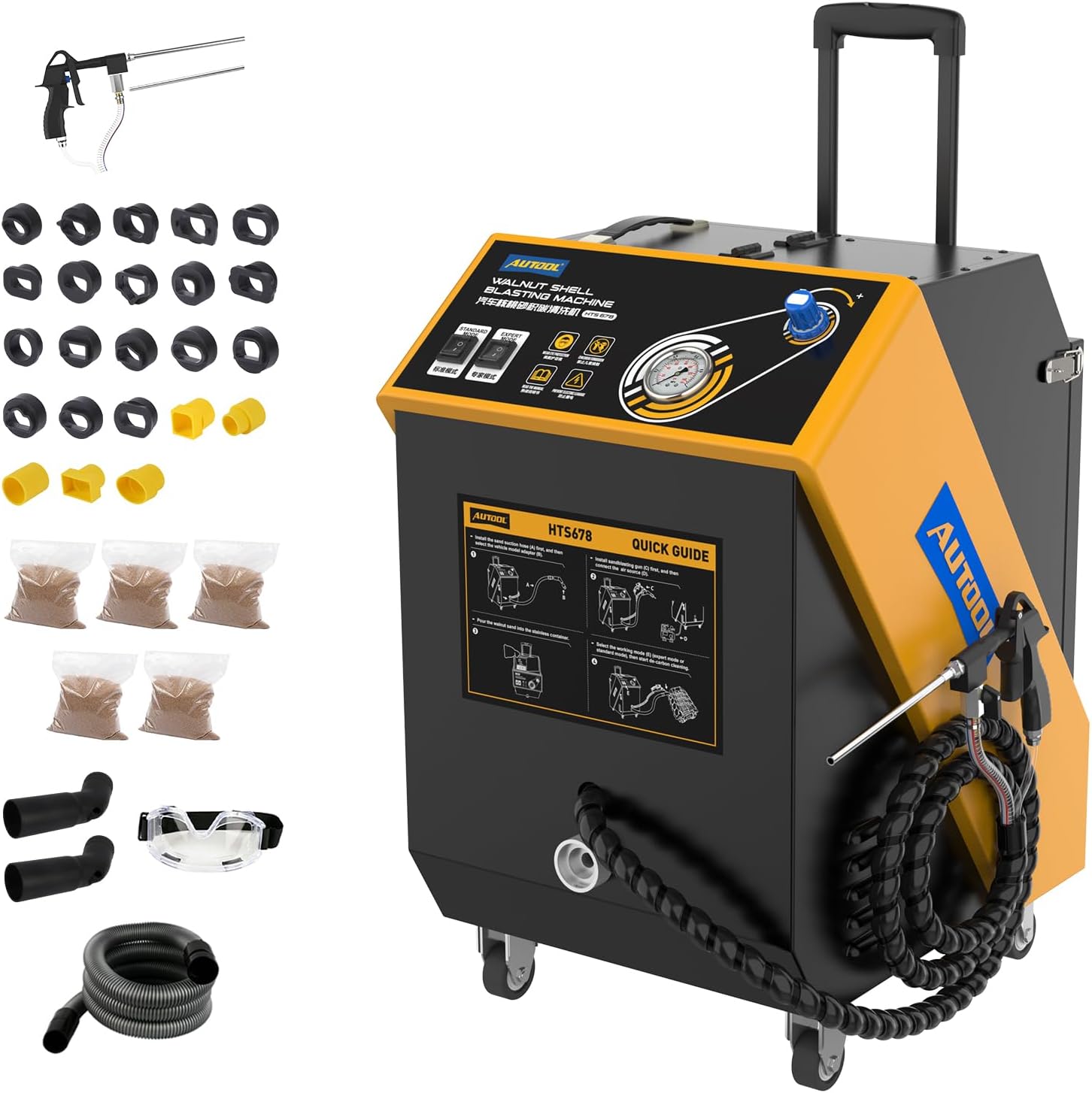AUTOOL Walnut Blaster, Engine Intake & Exhaust Valve Cleaner, Walnut Shell Carbon Cleaning Machine Dual Mode, 1500W Walnut Blasting Kit with Adjustable Pressure