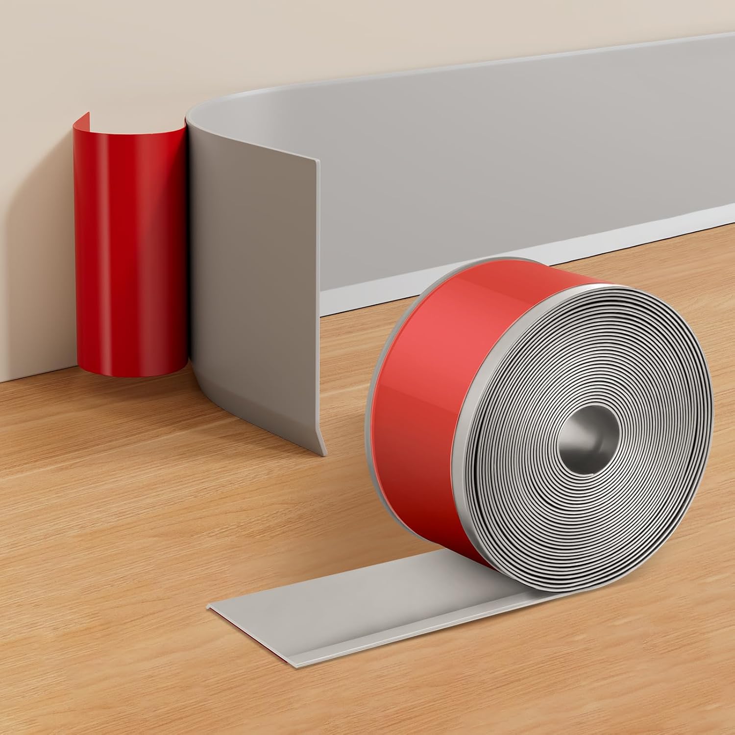 INMOZATA Vinyl Baseboard Molding Trim Peel and Stick, 4" x 20Ft Flexible Strong Self Adhesive Wall Base Floor Decoration Molding Trim for Kitchen Garage Home Office (Gray)