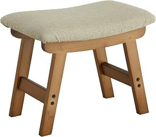 Foot Stool,Ottoman Foot Rest,Bamboo Foot Stool Under Desk,Small Stool for Living Room, Bedroom and Kitchen (Brown Legs - Beige Stool Surface)