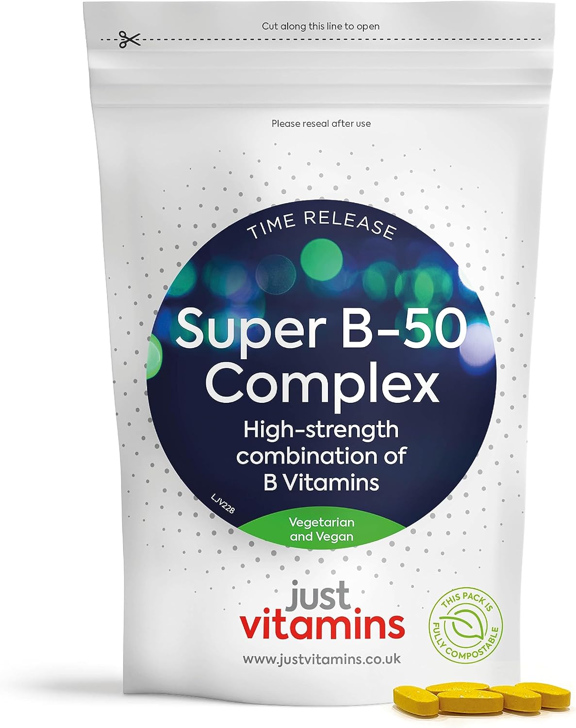 Super Vitamin B-50 Complex | x90 High Strength Tablets Containing All 8 B Vitamins - VIT B1 Thiamine, B2, B3 Niacin, B5, B6, B7 Biotin, Inositol, B9 Folic Acid & B12. UK Made from Non Yeast Source