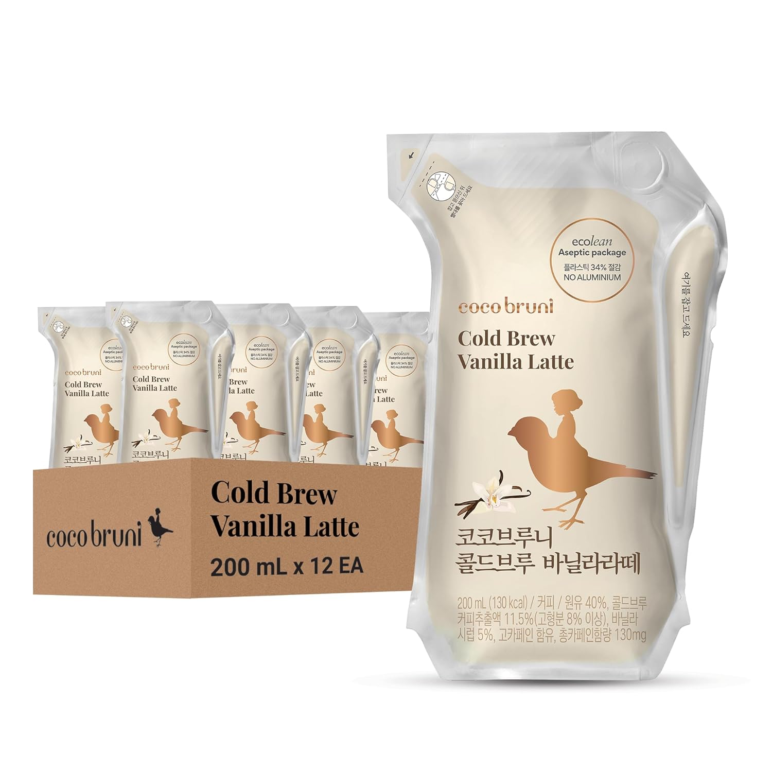 Coco bruni Cold Brew Vanilla Latte, RTD, Liquid (6.76fl oz pack of 12), Optimal coffee bean ratio(Brazilian&Vietnamese), High Milk Content, No artificial Preservatives, Premium Coffee On the Go, Eco-Friendly Package, Creamy Vanilla Flavor