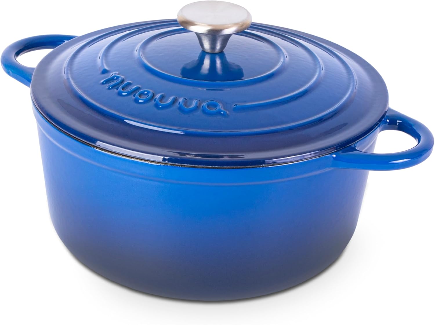 Nuovva Enamelled Cast Iron Dutch Oven Pot with Lid – 5 Quart Casserole Dish – Ceramic Dutch Oven for Bread Baking, Roasting, Braising & Stews – Oven Safe up to 500°F – 24cm Dark Blue