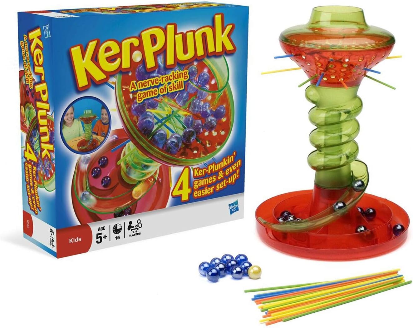 Hasbro Gaming Kerplunk Game for 5+ Year Old Kids | Nerve-Racking Skill Test | Family and Party Game-Night | Includes 30 Marbles, 28 Sticks, and More | 4 Ways to Play | Gift Idea for Classic Games Fans