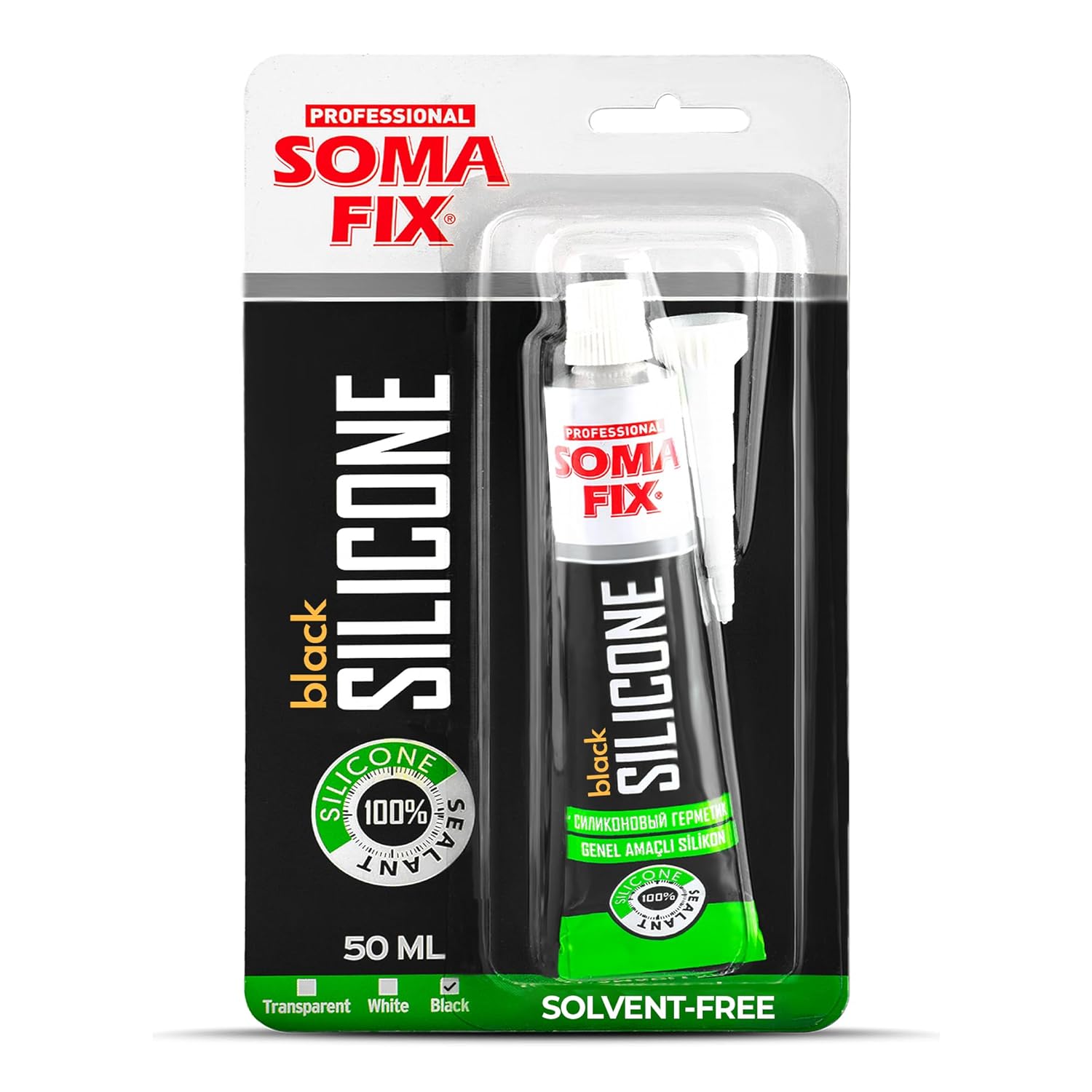 Silicone Sealant - Flexible Silicone Tube for Wood, Parquet, Bathroom, Sink, Windows - Multi-Purpose, Waterproof (Black, 50ml)