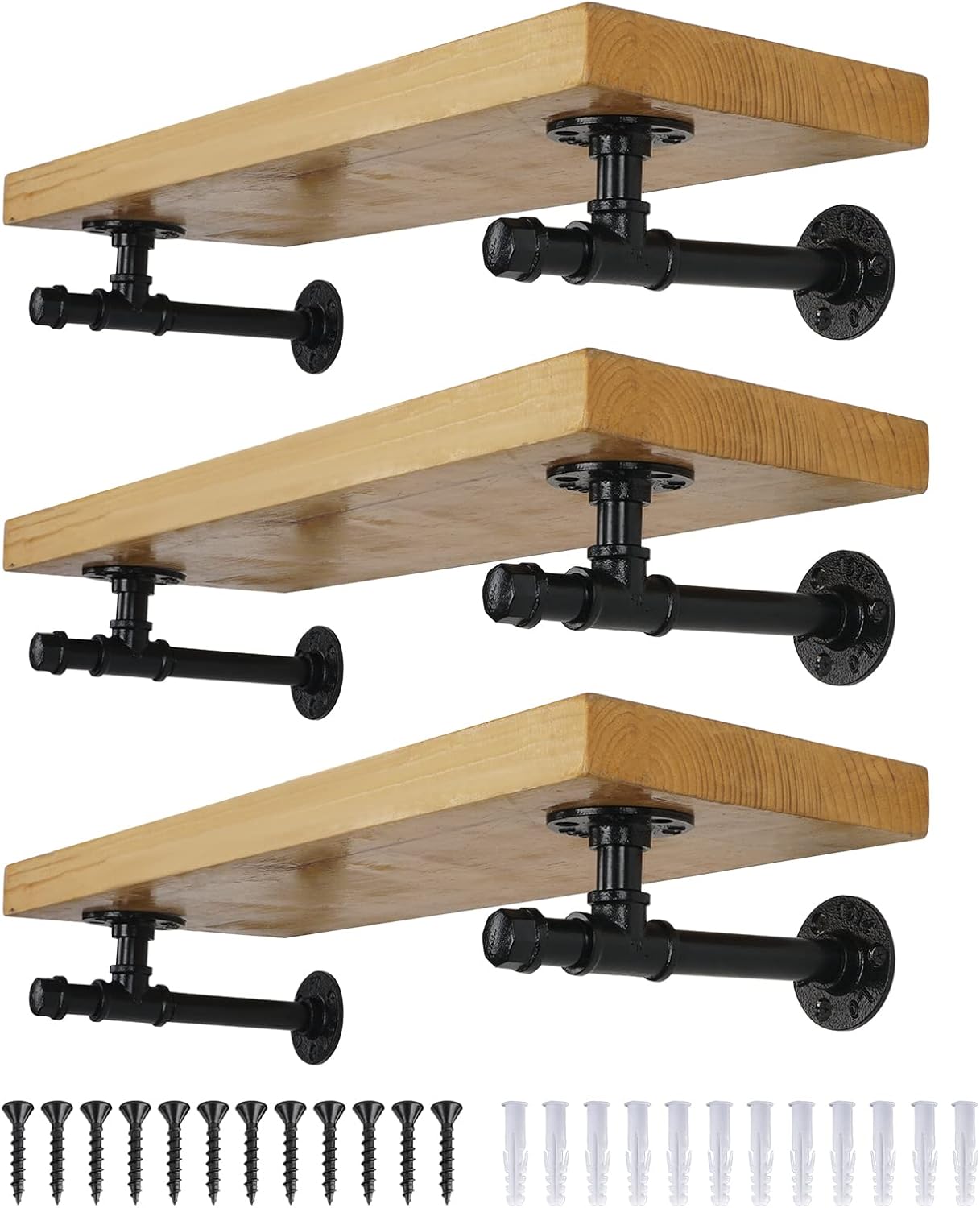 AddGrace 6 Pack Pipe Shelf Brackets 8 inches, DIY Industrial Floating Shelf Brackets Heavy Duty, Decorative Vintage Look Rustic Shelf Brackets, Wall Mounted Anti-Rust Shelf Supports