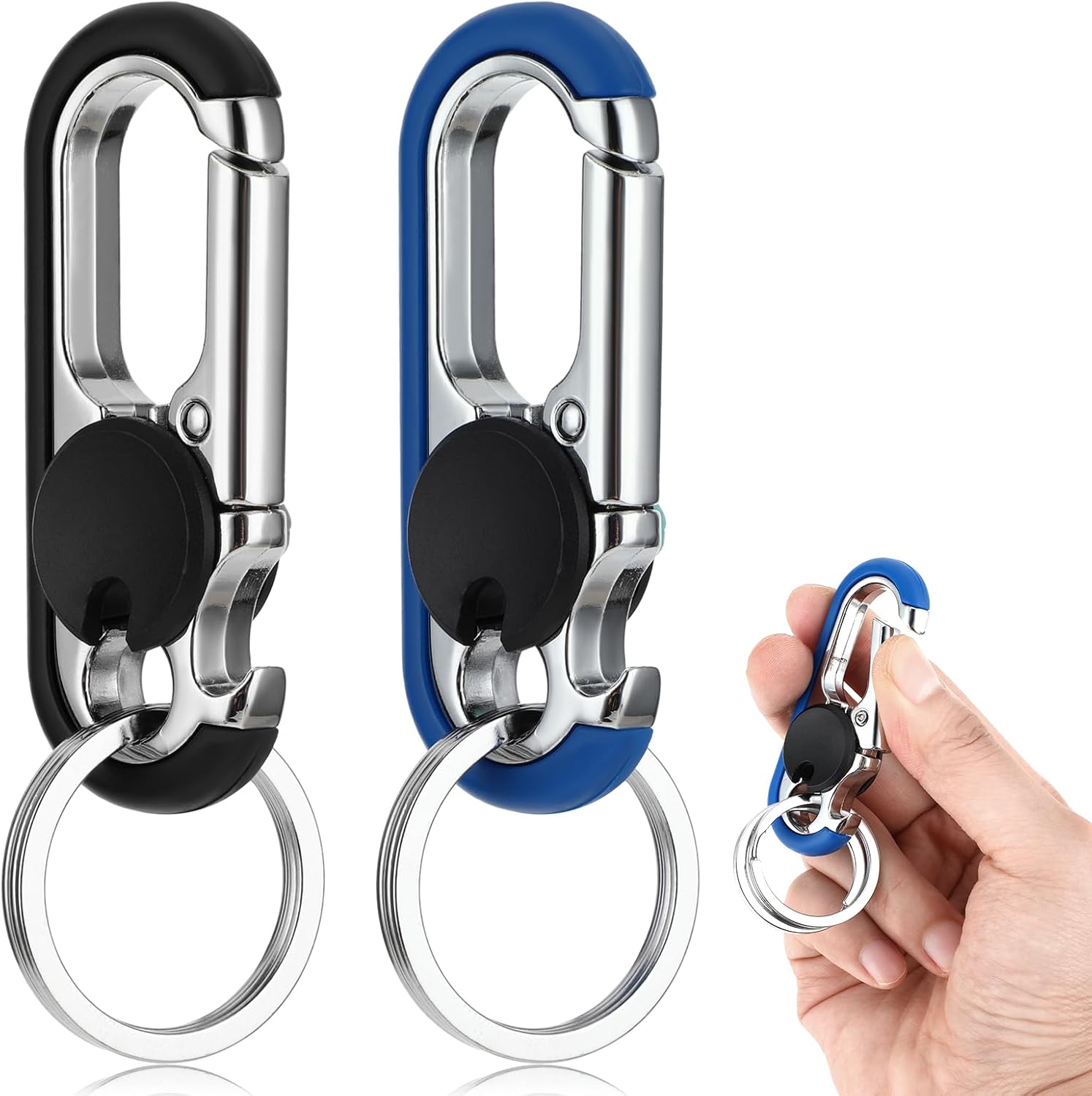 Ouligay 2pcs Key Chains for Men, Anti-Loss Car Key Chain with Hook, Car Keyring with Double Keyrings Personalized Heavy Duty Key Ring(Black And Blue)