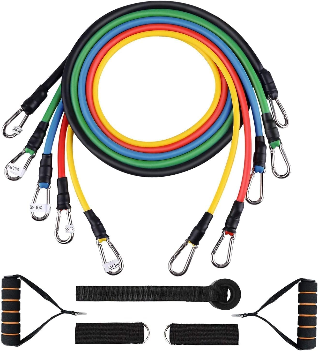 Resistance Bands Set 5pcs with Handle Strength Exercise Resistance Band Training Fitness Tubes Tension Bands Workout Gym Equipment Men and Women