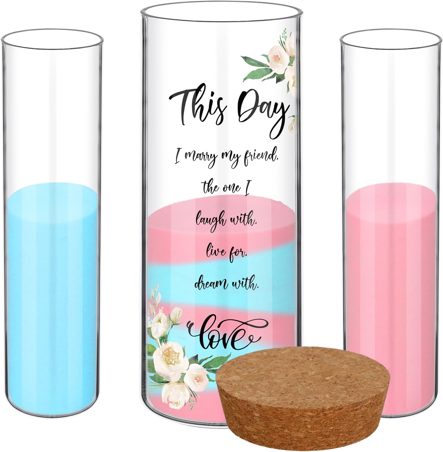 Irenare Unity Sand for Wedding Ceremony Set, Include Vase, Sand, Cork Stopper for Weddings Engagement Anniversary(Red and Blue,Flower)