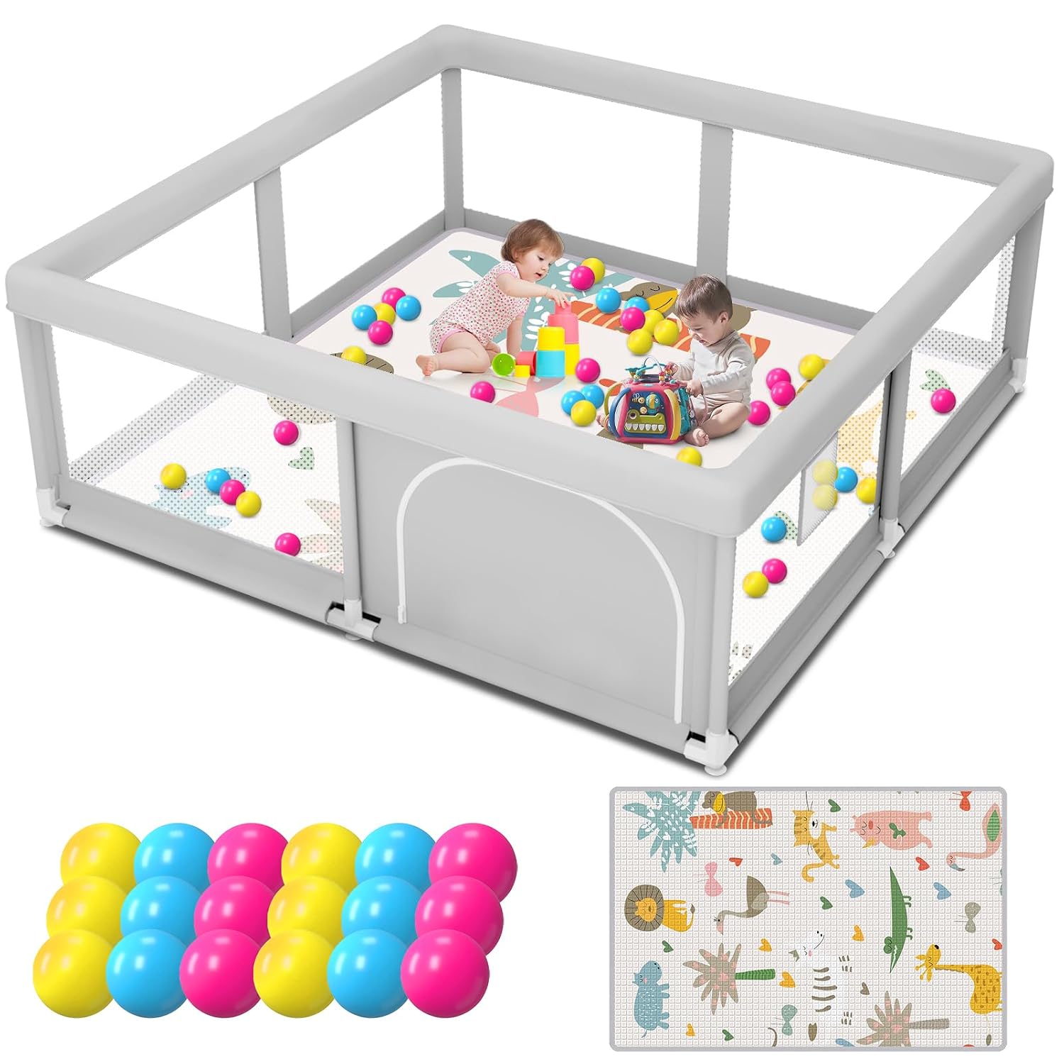 besuhot Baby Playpen with Mat and Ocean Balls 50 x 50 inch