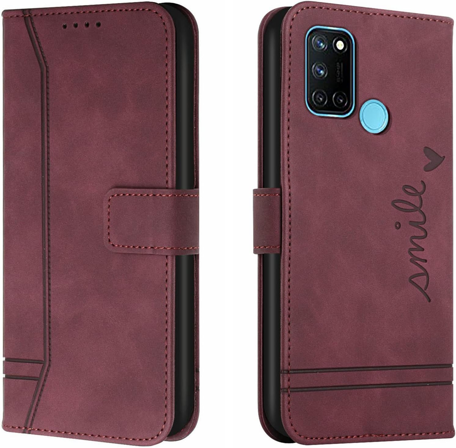 Lihondar Compatible with OPPO Realme 7i/Realme C17 Case, PU Leather Folio Wallet Protective Flip Cover with Card Holder Magnetic Closure Kickstand Case Cover for OPPO Realme 7i/Realme C17 (Red)