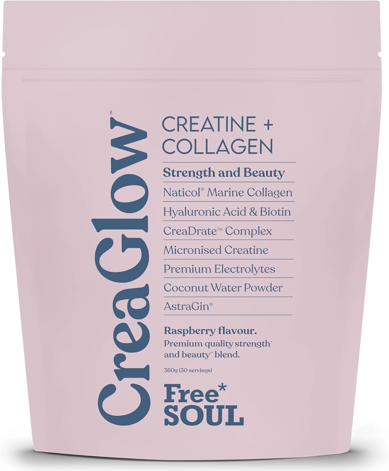 CreaGlowโข Naticol Marine Collagen + Creatine Monohydrate + Electrolytes Powder | Glow & Strength All in 1 with Magnesium, Vitamin C, Biotin & Hyaluronic Acid | Raspberry Flavoured | Free Soul