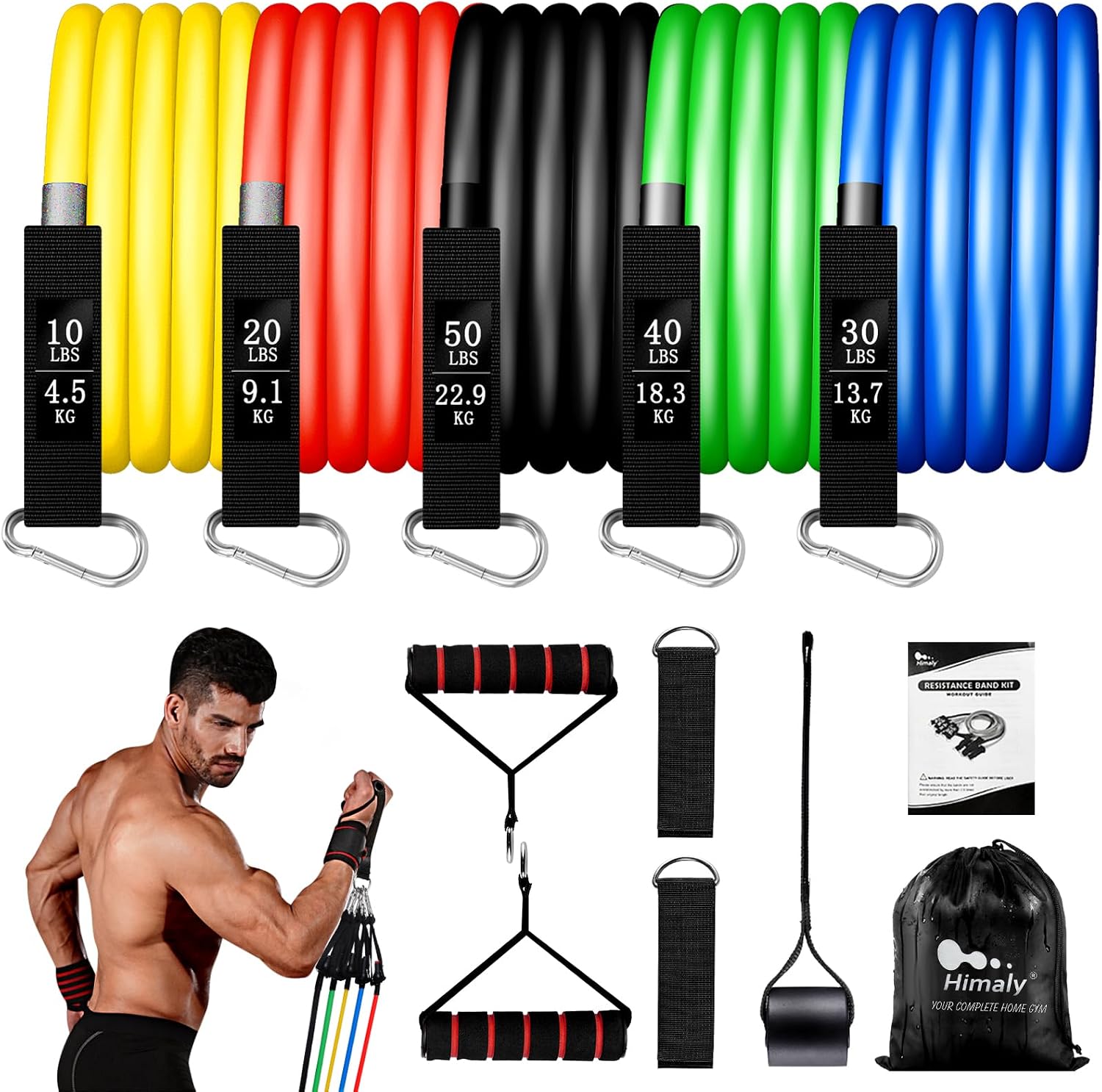 Resistance Bands Set 5pcs with Handle Strength Exercise Resistance Band Training Fitness Tubes Tension Bands Workout Gym Equipment Men and Women