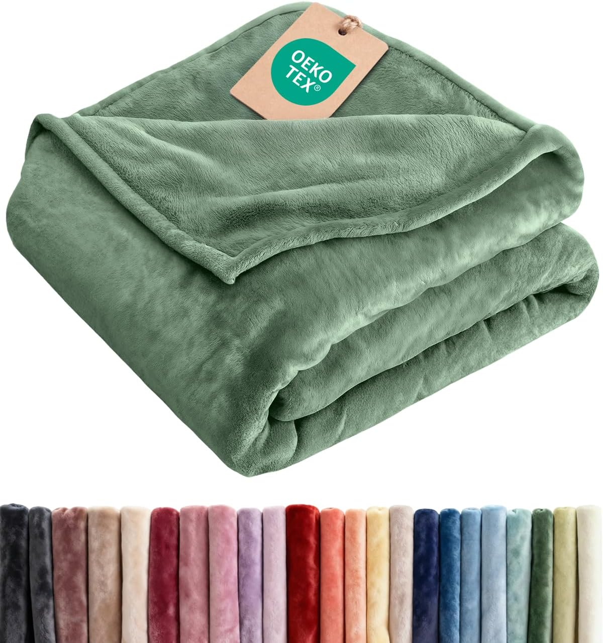 Fleece Blanket Queen Size - Ultra-Soft Flannel Fleece Blanket - Sage Green | Soft, Warm, Outdoor Picnic Blanket for Camping, Travel, Lightweight, Cozy, Anti-Static, Home Decor Gifts for Men & Women
