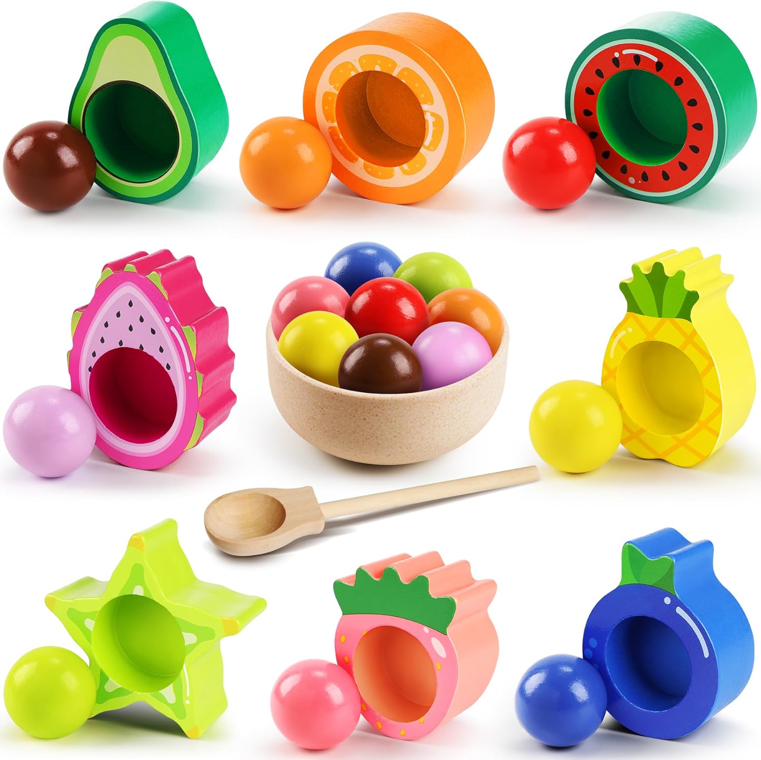 Seagoal Montessori Toys for 1 Year Old, Wooden Sensory Toddler Toys, Babies 12+ Months Educational Learning Present, Colour Sorting Toys, Christmas Birthday Gifts for 1 2 3 Year Olds Boys Girls