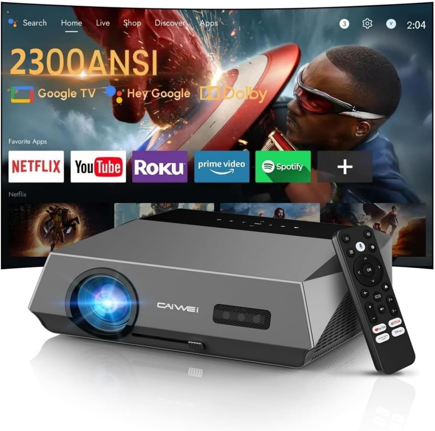 Netflix Certified 4K Projector, 2300 ANSI Bright Daylight Projector with Google TV, WiFi6, Dolby Audio, ToF Auto Focus Short Throw Home Theater for Living Room & Office
