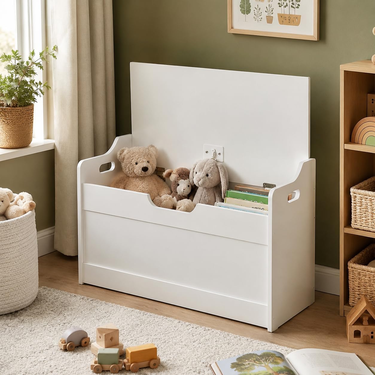 HomeZone Wooden Toy Box Strong & Hardwearing White Storage Chest for Kids’ Bedrooms & Nurseries, Durable Ottoman for Children’s Toys. Ideal Present For Expecting Parents Baby Shower