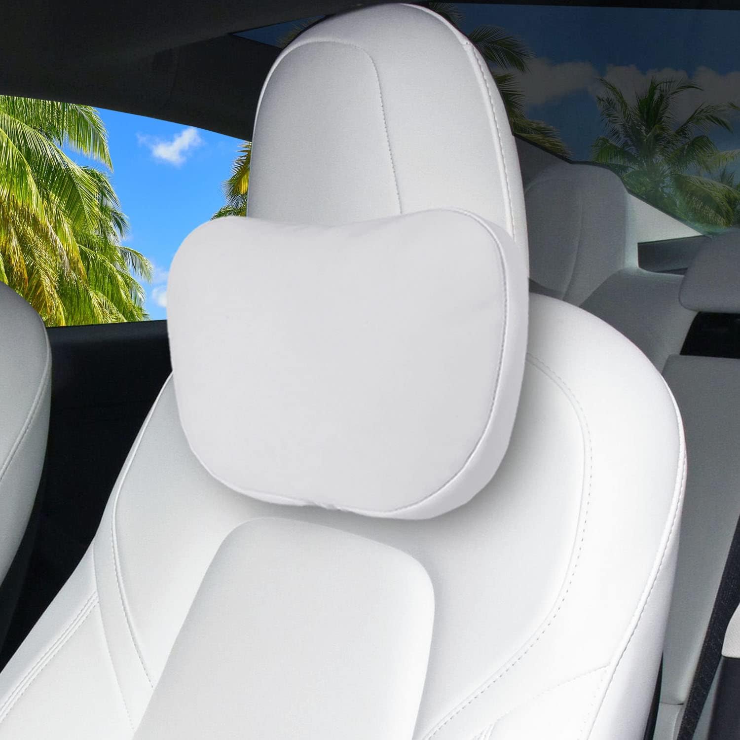 1 Pack Car Headrest Neck Pillow Fits for Tesla Model 3 Model Y Model S Model X Accessories,Car Seat Pillow Head Neck Rest Cushion(White)