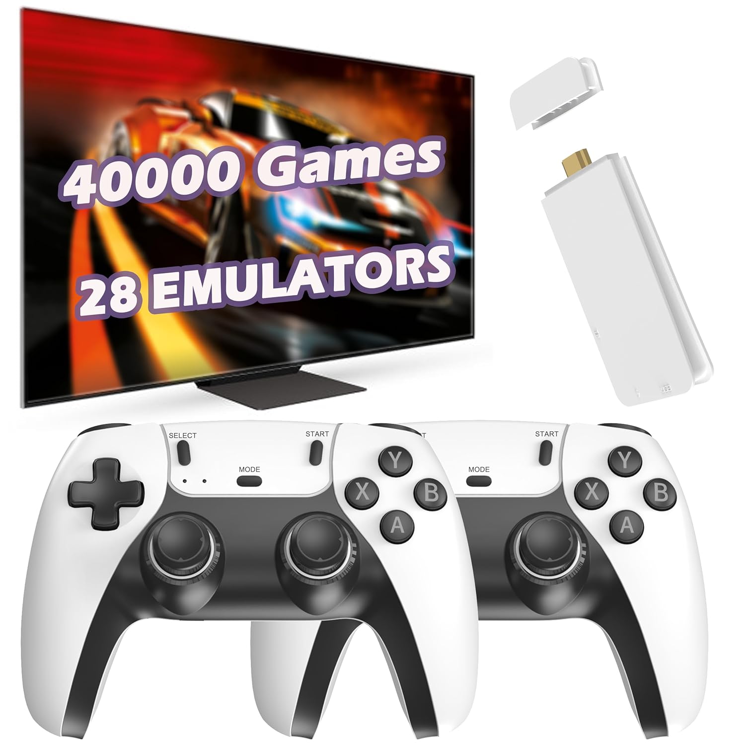 Retro Gaming Console, Plug and Play Video Game Console Built in 40000+ Games,28 Classic Emulators, 4K High Definition HDMI Output for TV with Dual Controllers