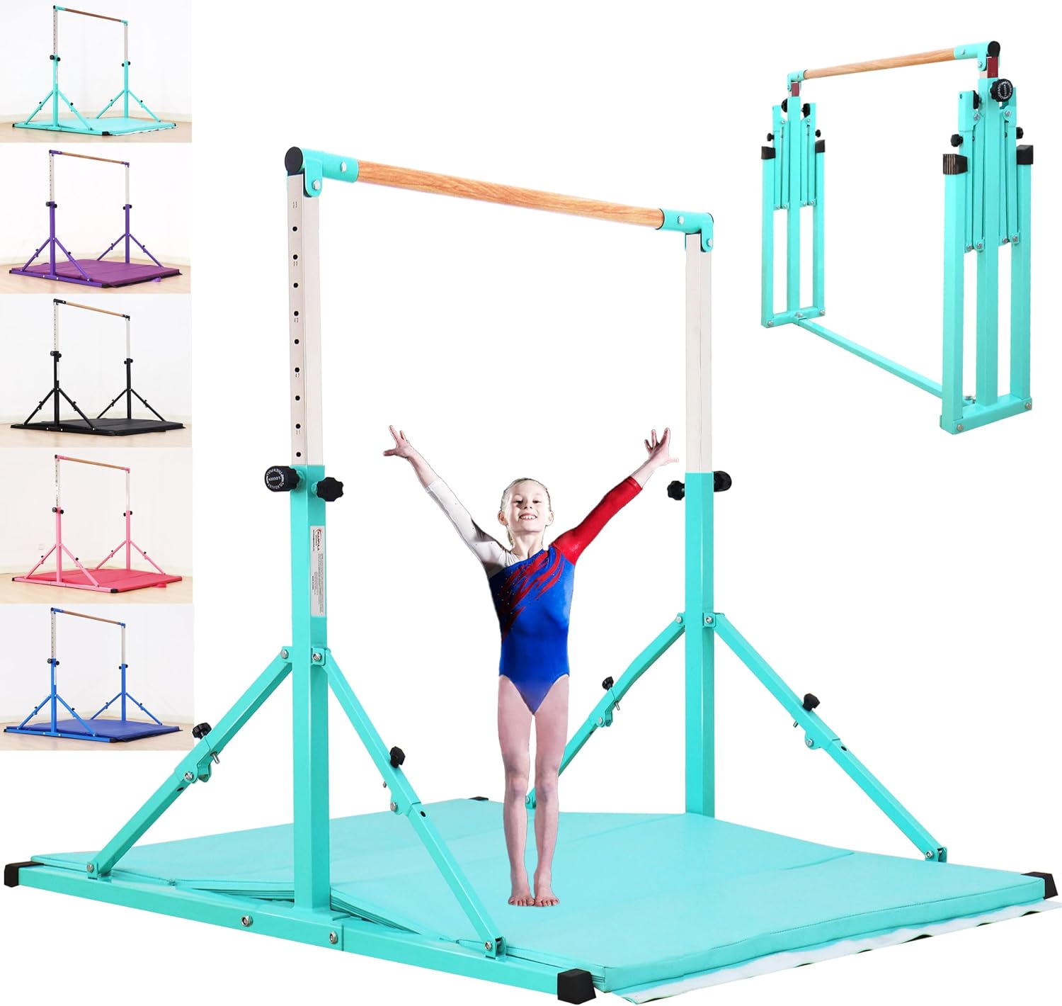 MARFULA Adjustable 5 Ft Folding Gymnastics Kip Bar for Kids Ages 3-18