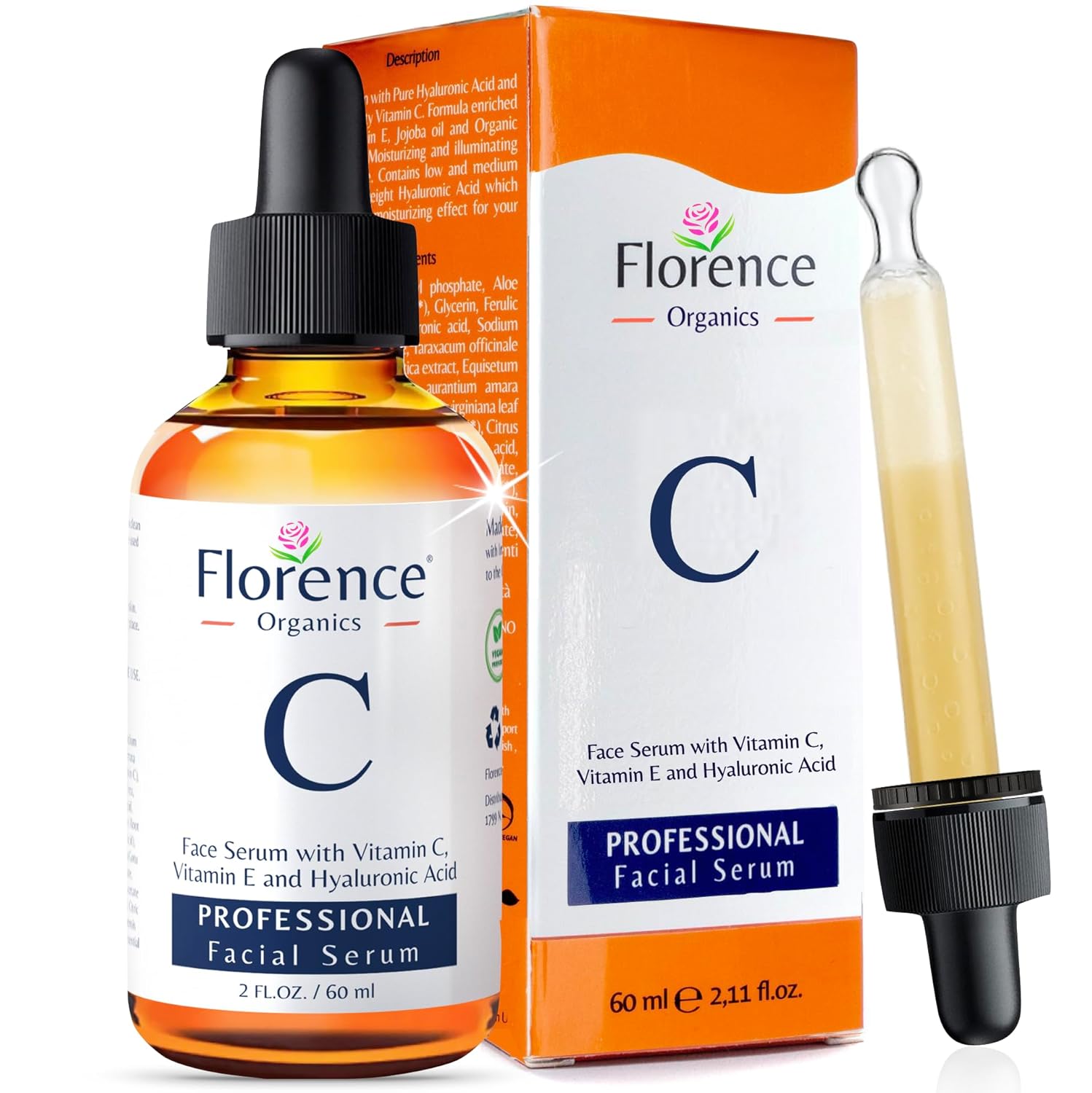 Vitamin C Serum For Face – Anti-Aging Facial Serum with Vitamin C, Hyaluronic Acid, Niacinamide, B5 & Vit E. Brightening Facial Essence for Dark Spots, Fine Lines, Wrinkles & Glowing Skin, 2 Fl Oz