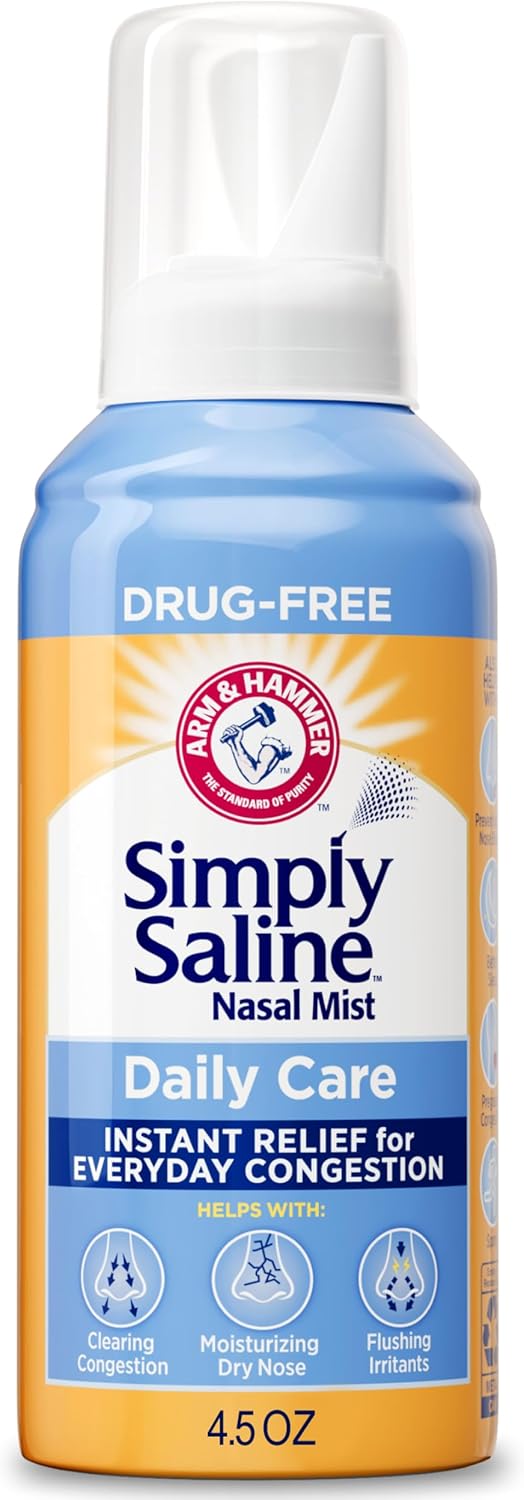 ARM & HAMMER Simply Saline Nasal Care Daily Mist 4.5oz – Instant Relief for Every Day Congestion – One 4.5oz Bottle