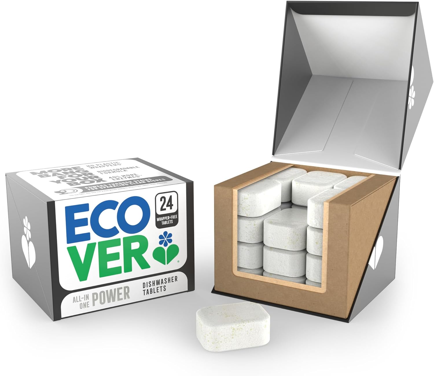 Ecover Power Dishwasher Tablets, All-In-One Dishwasher Salt & Rinse Aid, Power Cleaning, Mandarin and Lemongrass Scent, Pack of 1, 24 Tablets
