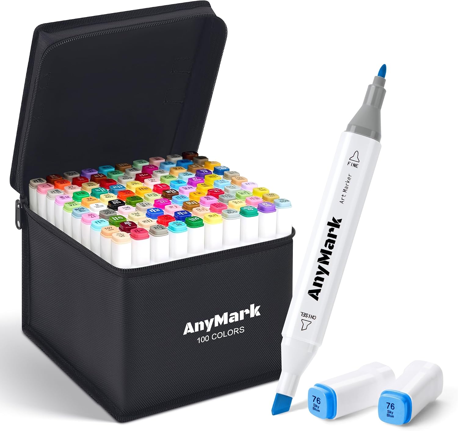 AnyMark 100 Colors Alcohol Markers Chisel & Fine Dual Tip