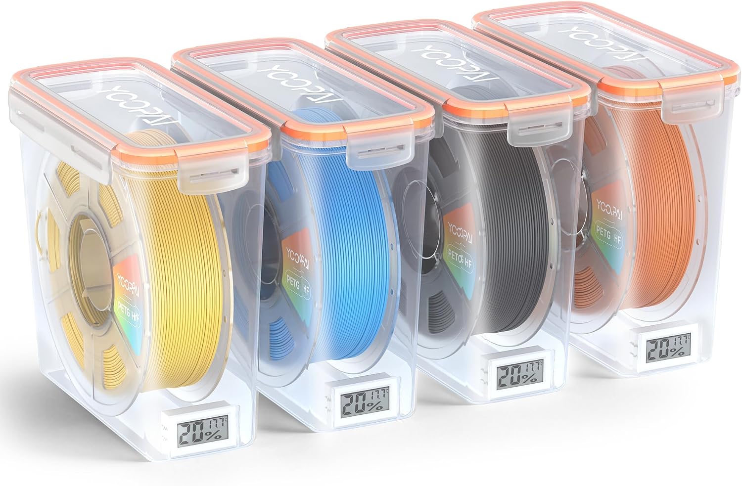 YOOPAI Pro Filament Storage Box with Temperature & Humidity Monitor, Airtight Filament Container for 1kg 1.75mm Spools, Moisture & Dust Resistant 3D Filament Storage with Reusable Desiccants, 4 Pack