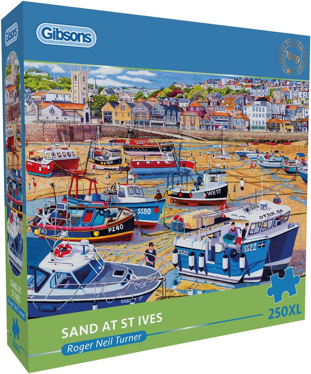 Gibsons Sand at St Ives 250XL Piece Jigsaw Puzzle for Adults by Roger Turner - Extra Large Pieces - Cornwall Scenic Coastal Landscape – Premium Sustainable Puzzle Made in the UK/EU