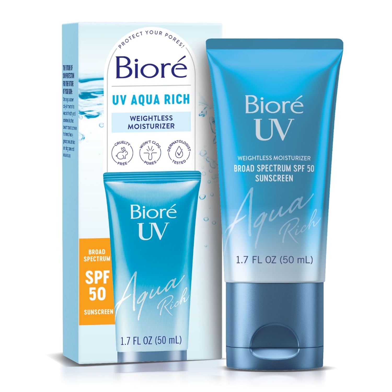 Biore UV Aqua Rich Moisturizer SPF 50 Facial Sunscreen, 1.7 fl oz
