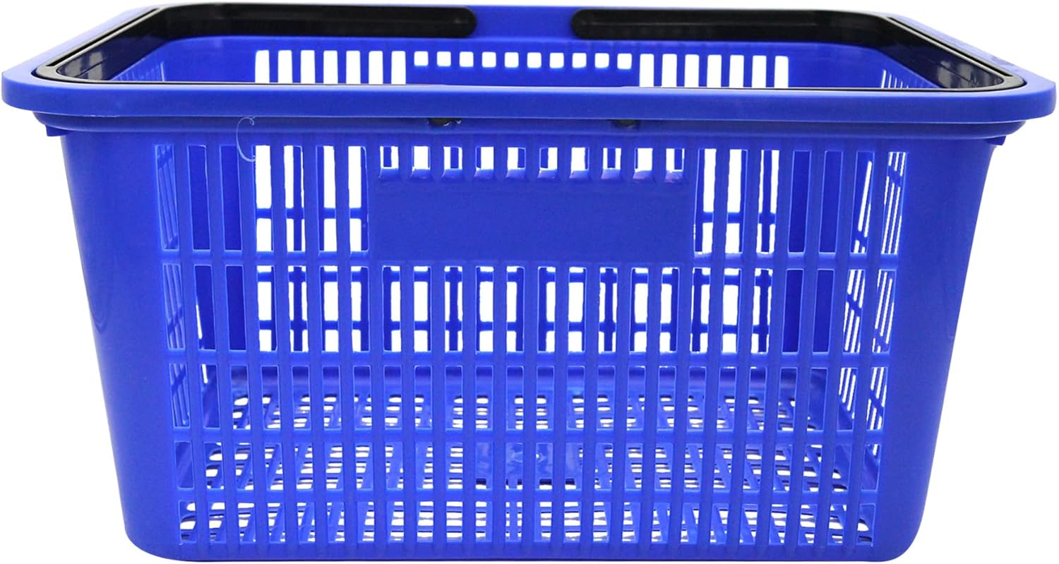 SSWBasics Blue Plastic Shopping Basket with Handles - Essential Shopping Baskets for Retail Store Use, Durable and Convenient Shopping Baskets for Customers