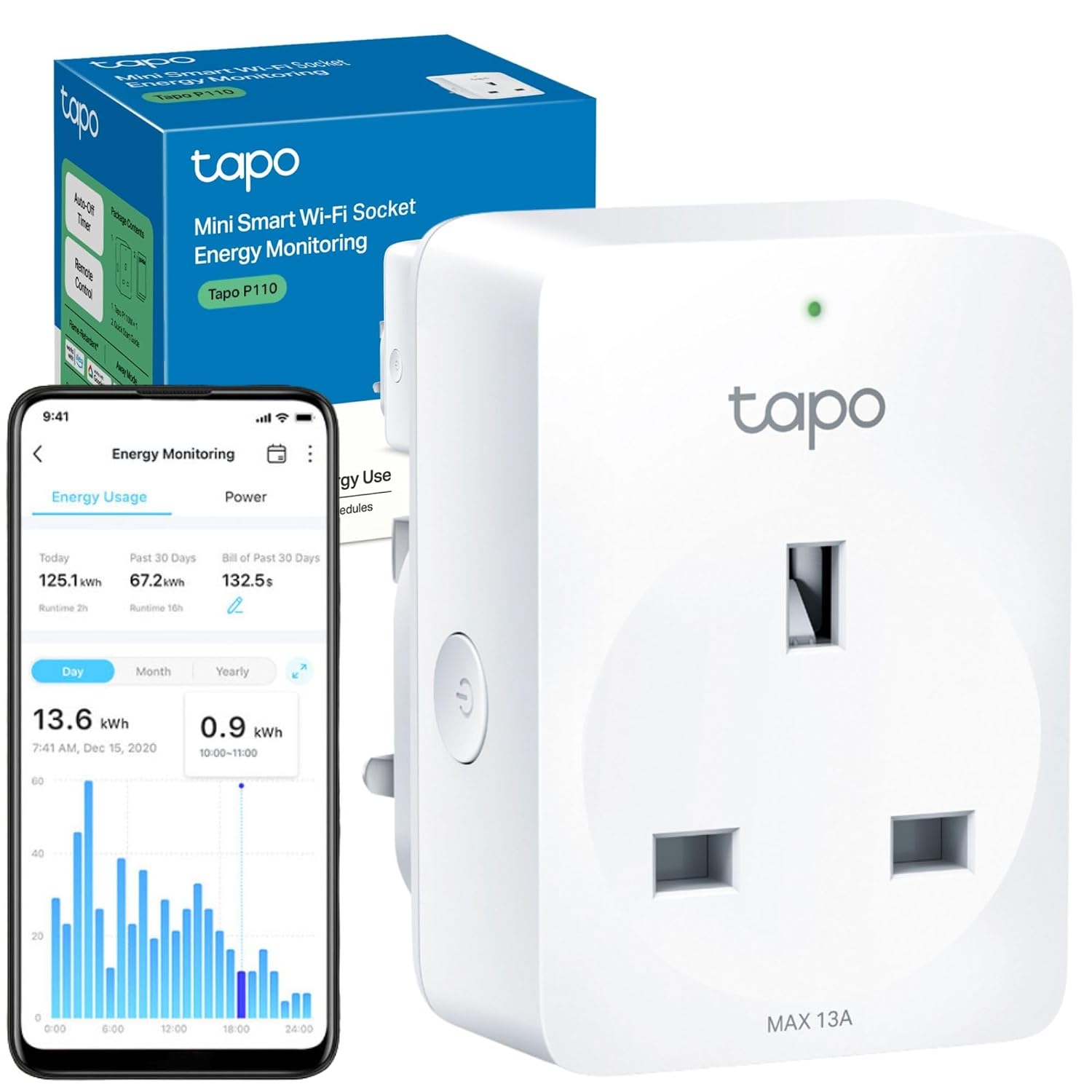 Tapo P110 Smart Plug, Energy Monitoring WiFi Plug, Max 13A