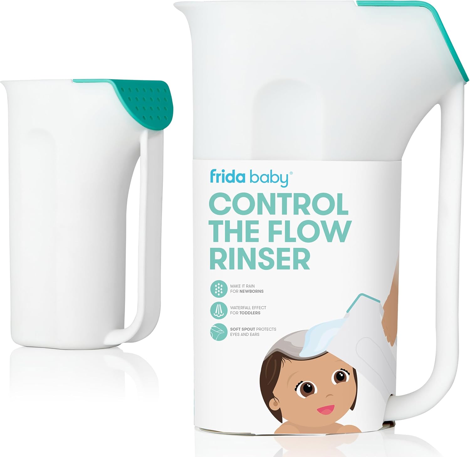 Frida Baby FridaBaby Control The Flow Skins Bath Time Rinse Cup with Easy-Grip Handle and Removable Rain Shower, White