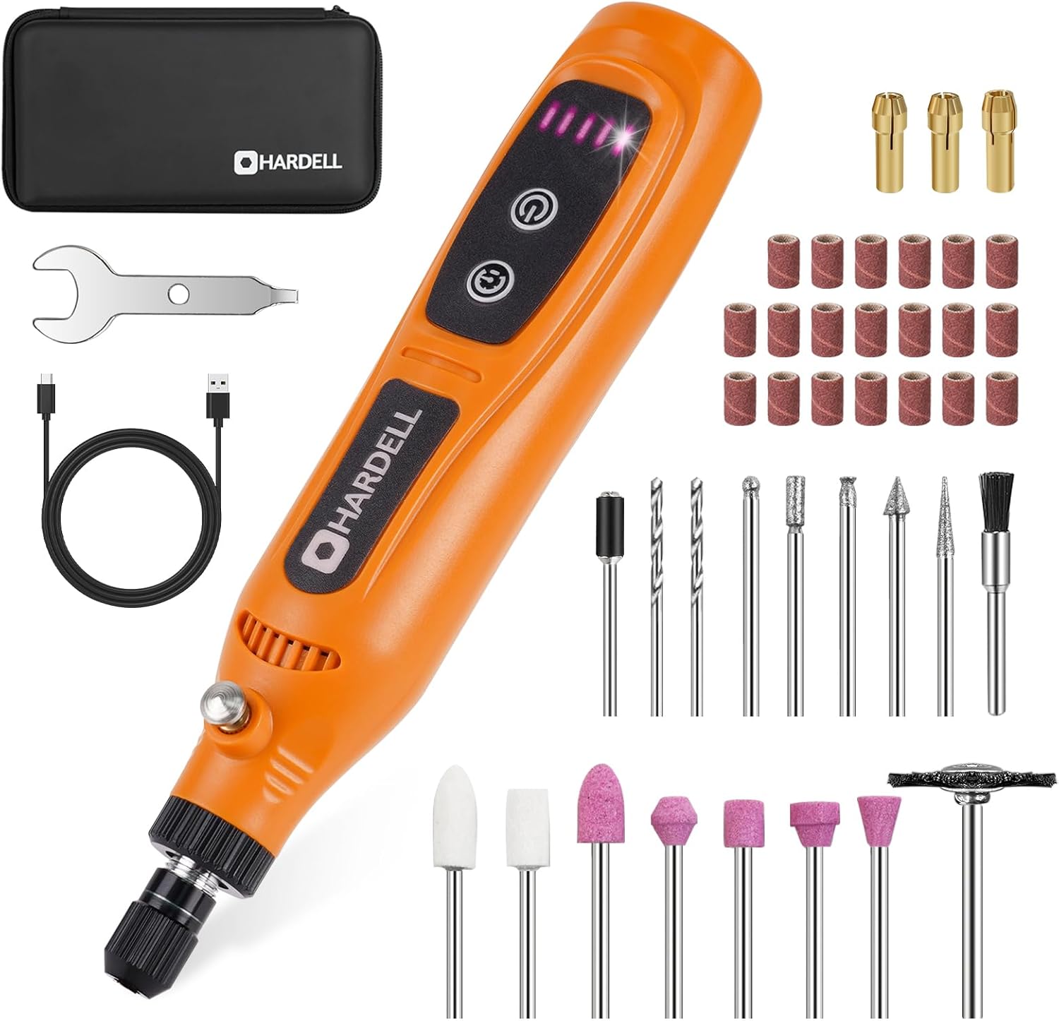 HARDELL Mini Cordless Rotary Tool 4V, 5-Speed Rotary Tools Kit with 43 Accessories, Type-C Charging Power Rotary Tool for Engraving, Sanding, Polishing, Drilling, Grinding, Small DIY Crafts
