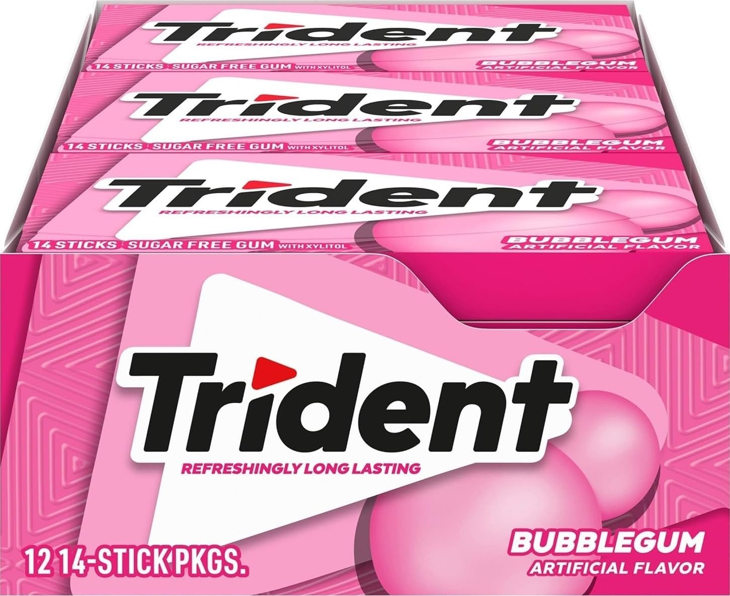 Trident Bubblegum Sugar Free Gum, Original Version, 168 Pieces, Pack of 12 | Chewing Gum with Xylitol, Perfect for Long Lasting Fresh Breath at School, Work & Travel