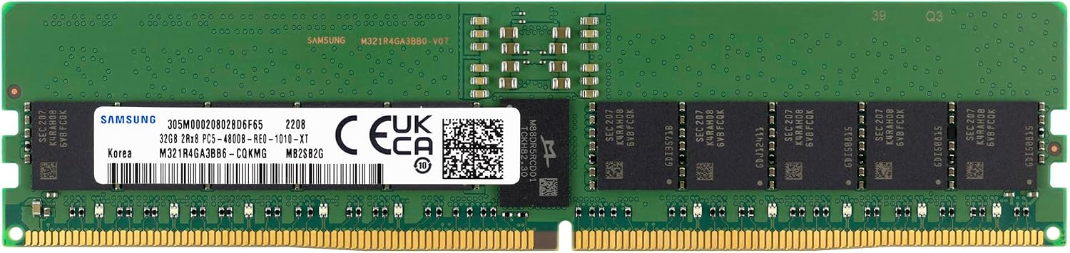 Samsung 32GB DDR5 4800MHz PC5-38400 ECC RDIMM 2Rx8 Dual Rank 1.1V Registered DIMM 288-Pin Server RAM Memory M321R4GA3BB6-CQK