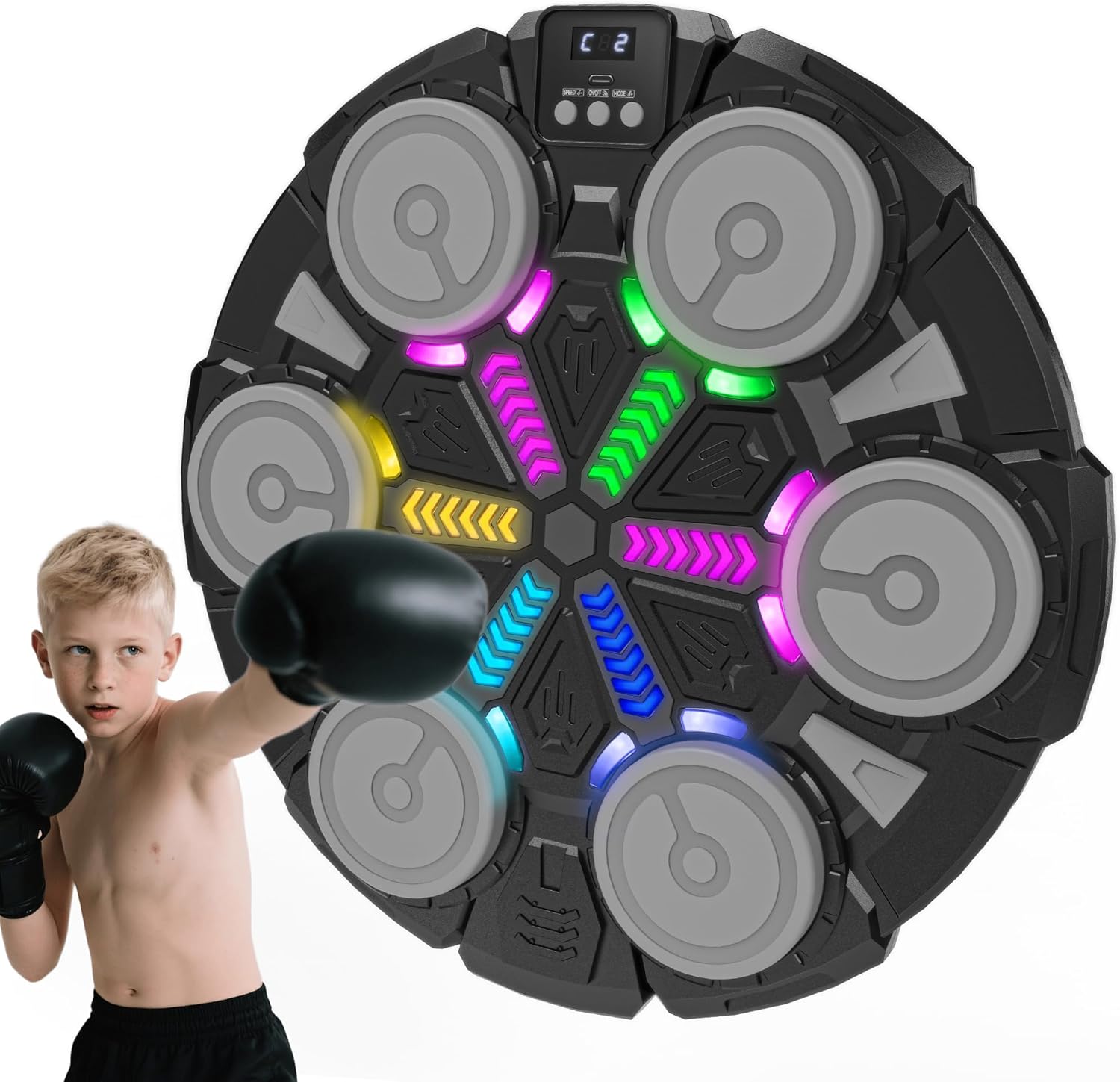 Music Boxing Machine for Kids and Adults,Bluetooth Wall Mounted Punching Pad with Gloves,Rhythm Lights&Two-Player Battle Home Gym Equipment,Sport Toys Gifts for Men Boy Girl Teen 6,7,8,9,10+ Year Old
