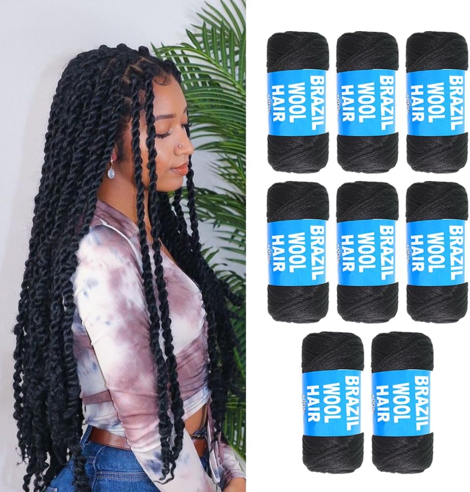 100% Brazilian Wool Hair Acrylic Yarn for African Braids/Senegalese Twist/Faux Locs/Wraps with Crochet Hook
