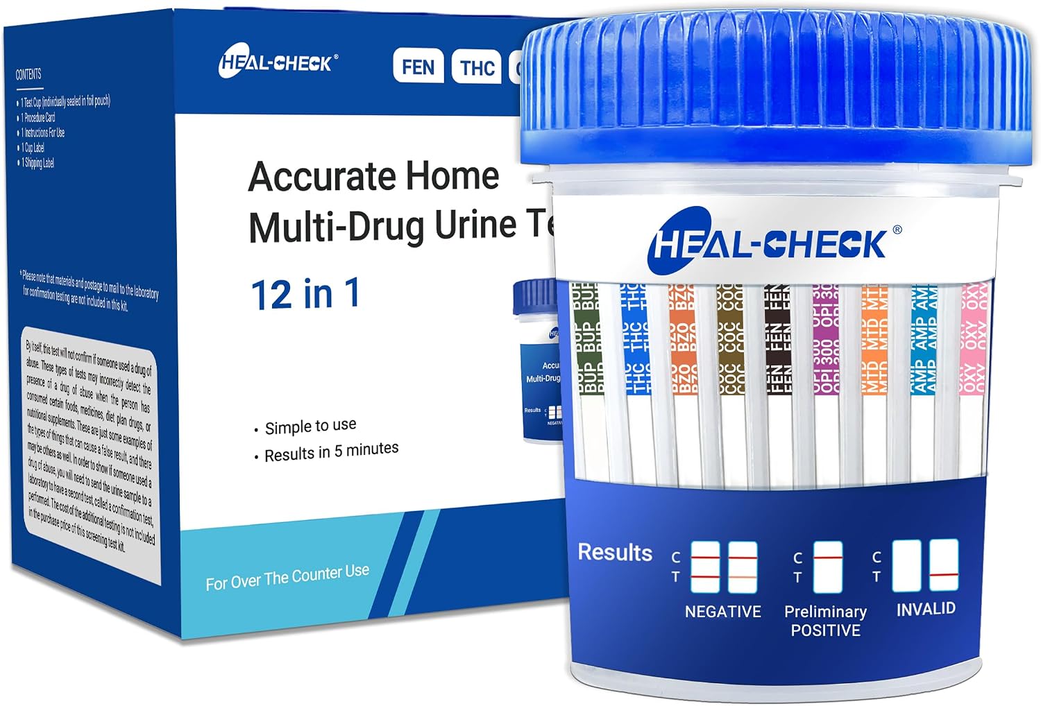 [1 Pack] HEAL-CHECK 12 Panel Drug Test Kit with Fentanyl for Home,Workplace