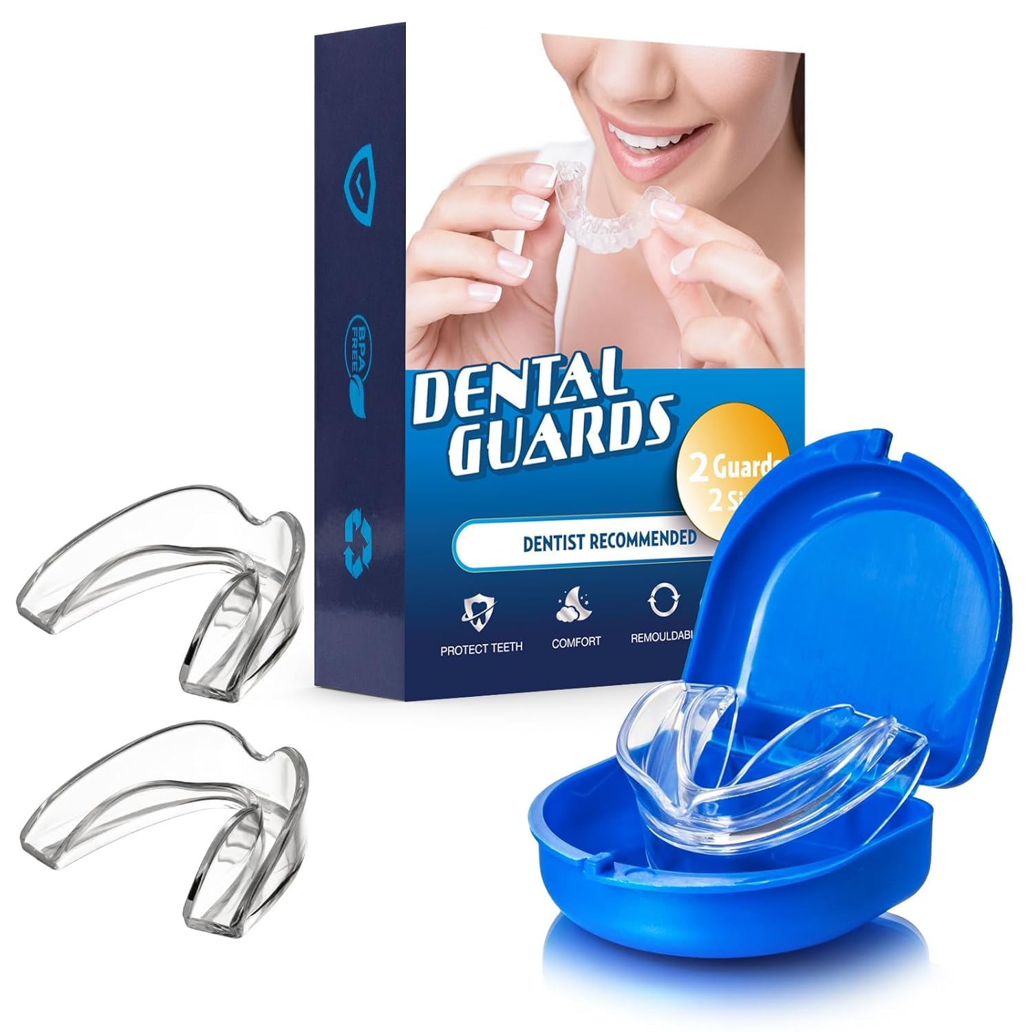 Mouth Guard for Grinding Teeth at Night,Night Guards for Teeth Grinding,Mouth Guard for Sleeping,Professional-Fit Dental Guard(2Count/2 Size& 1 Travel Case)