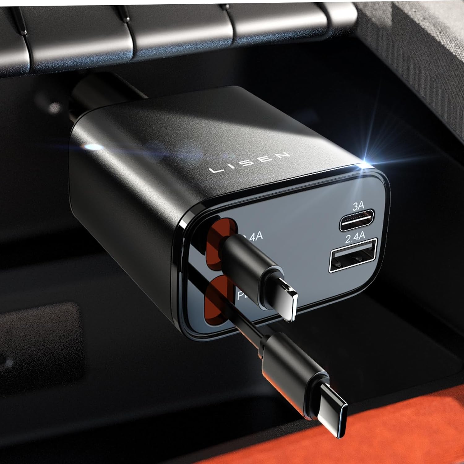 Fathers Day for Gifts, LISEN Retractable Car Charger, 69W USB C Car Accessories Adapter for iPhone 16 USB C Charger Fast Charging, Travel Essentials Gifts for Women Men, for iPhone 16 15 14 13 12