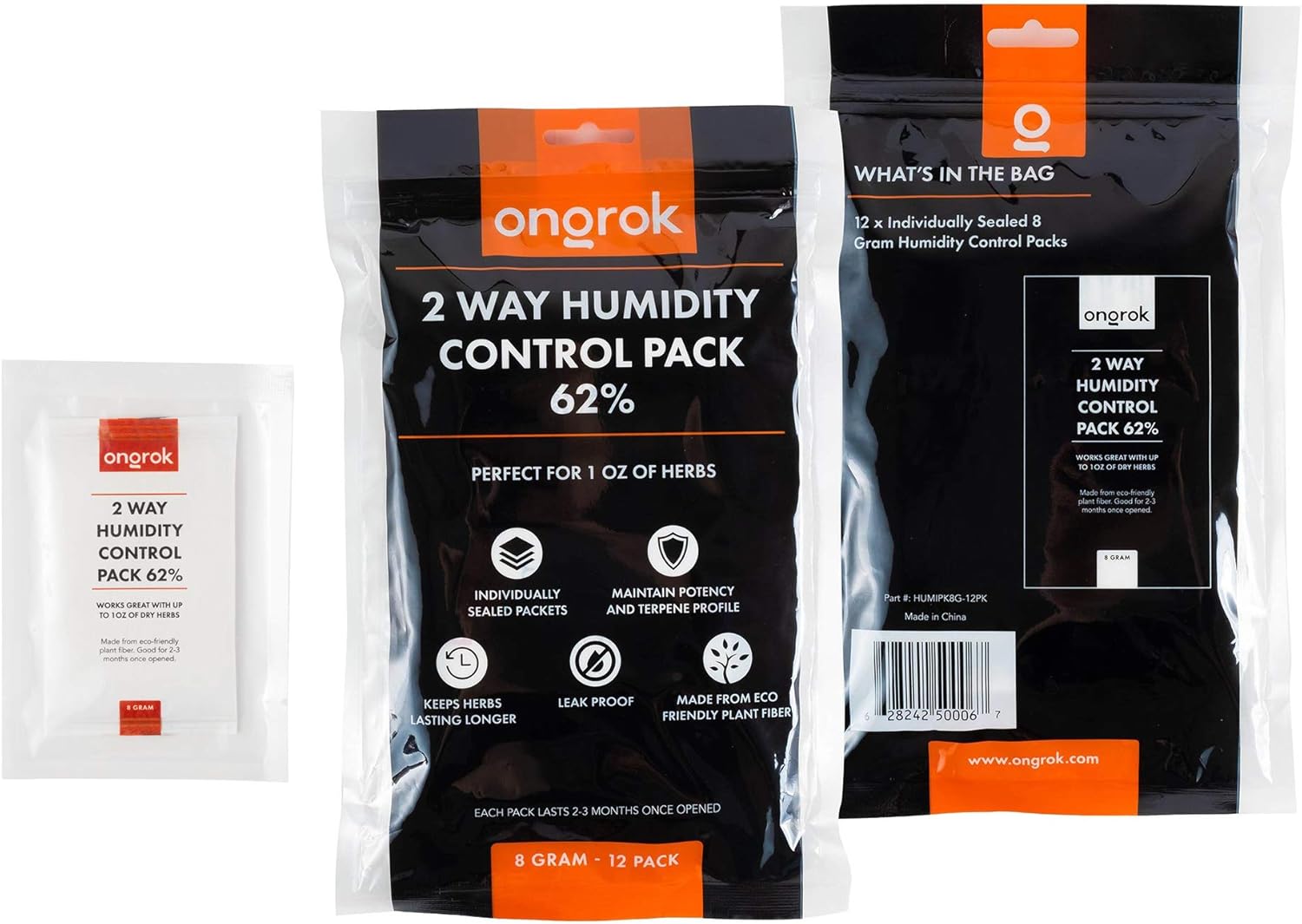 12 Pack of 2 Way Humidity Control Packs, Size 8, 62% RH by ONGROK, Each Pack for up to 1 oz