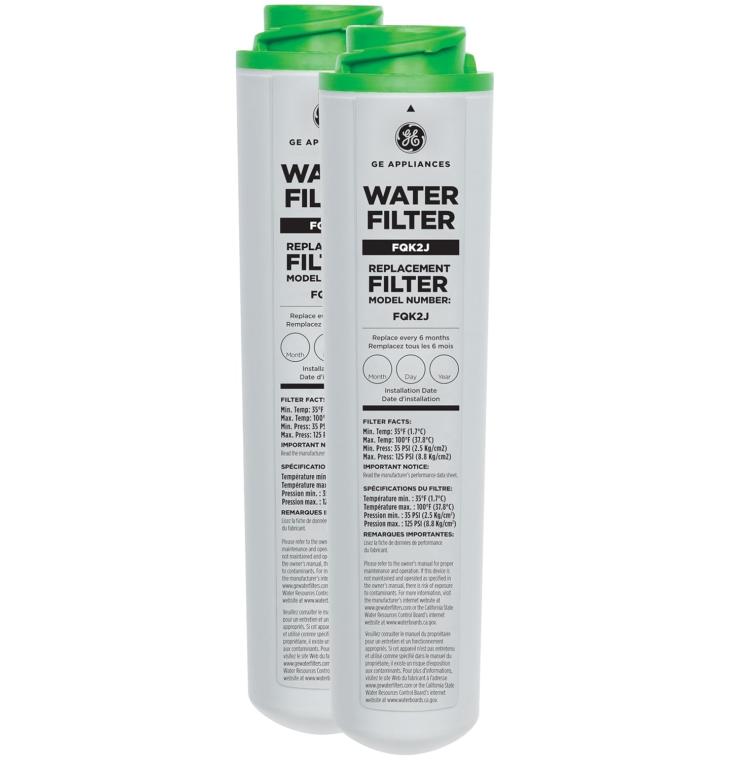GE Under Sink Water Filter Replacement, Dual Flow, Reduces Sediment, Rust & Other Impurities from Water, Fits GXK255TBN Under Sink Filtration System, Replace Every 6 Months, FQK2J, 2 Filters